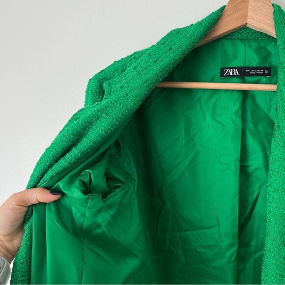 Zara Tweed Oversized Blazer Textured Double Breasted Size Large in Green Blogger - Picture 11 of 11